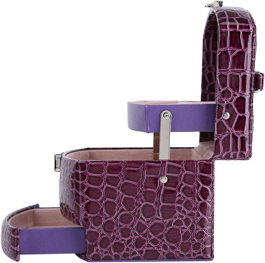 Side view of 3-Layer Leather Jewelry Box in Purple, showcasing durable PU leather, lockable design, and compact storage for rings, earrings, and accessories. Perfect for travel and vanity organization.