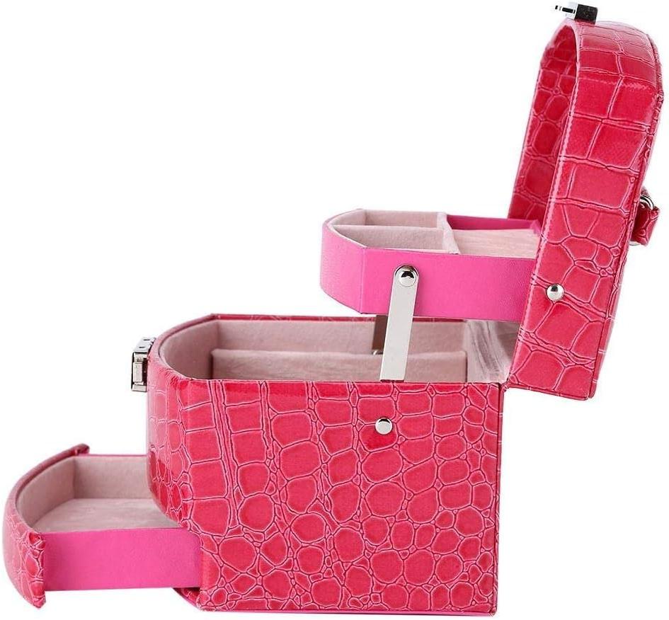 3-Layer Leather Jewelry Box Rose Red side view, highlighting the compact design, sturdy structure, and secure lock for organizing jewelry with elegance.