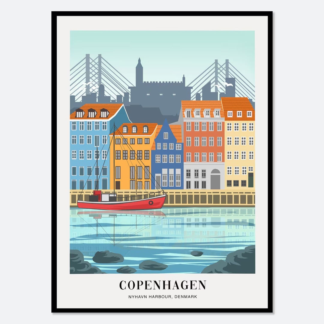 Around The World Art Deco Canvas Prints Copenhagen: Nyhavn Harbour, Denmark