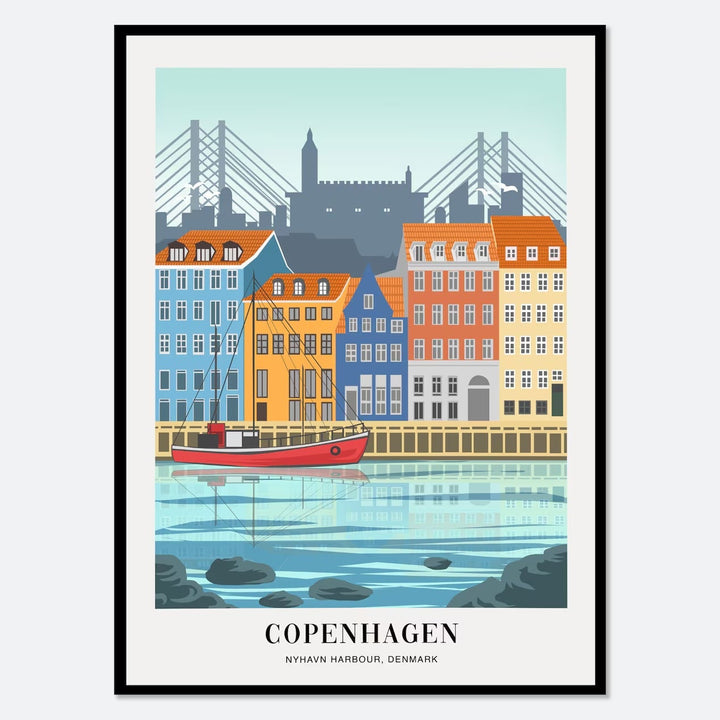 Around The World Art Deco Canvas Prints Copenhagen: Nyhavn Harbour, Denmark