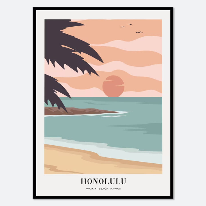 Around The World Art Deco Canvas Prints Honolulu: Waikiki Beach, Hawaii