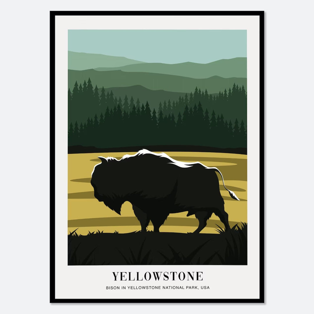 Around The World Art Deco Canvas Prints Yellowstone: Bison in Yellowstone National Park, USA