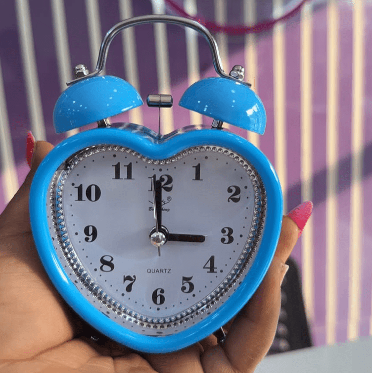 Heart Retro Alarm Clock Baby Blue Being Held