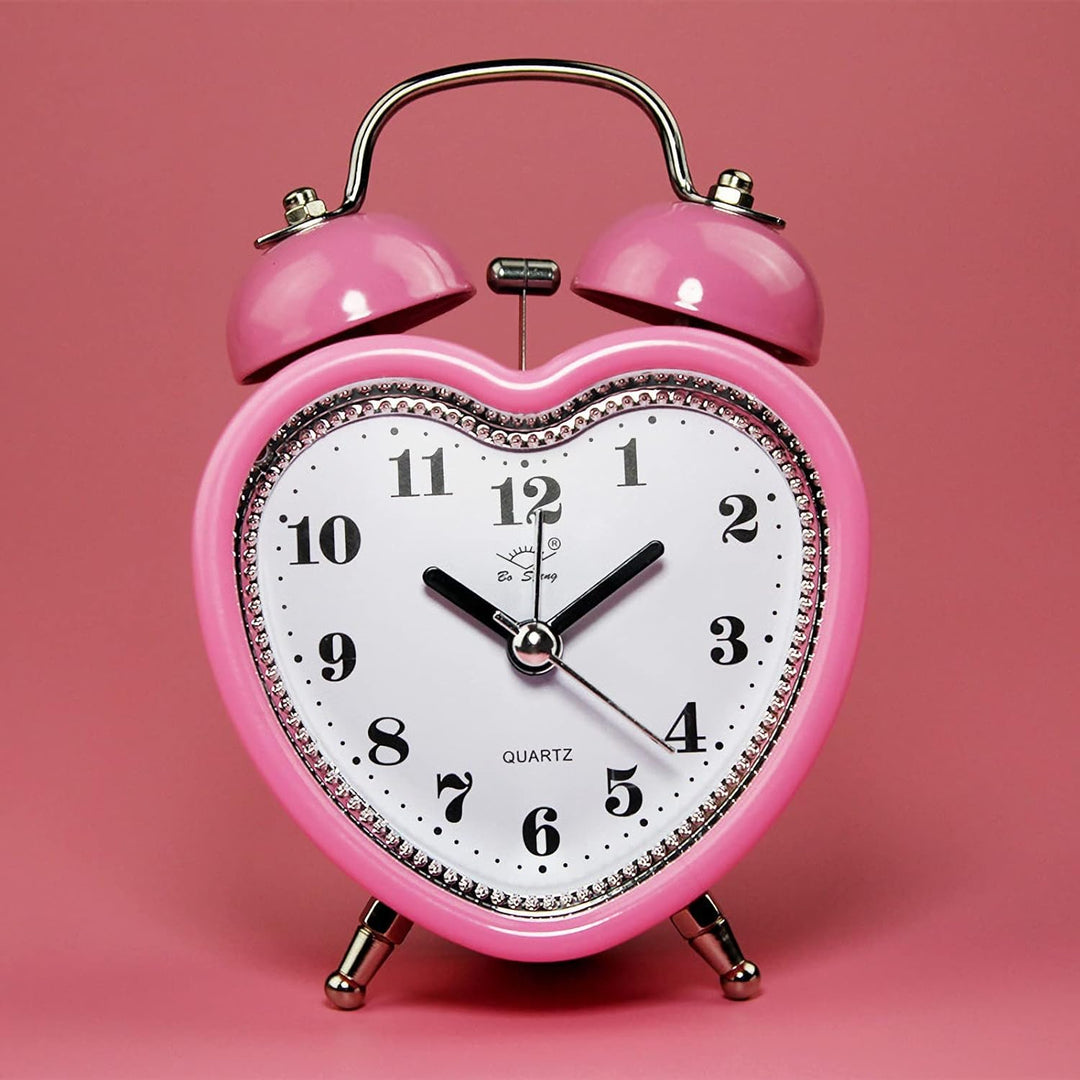 Heart Retro Alarm Clock Light Pink