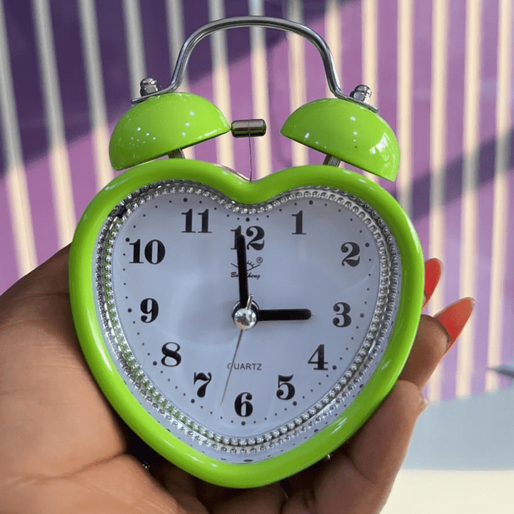 Heart Retro Alarm Clock Lime Being Held