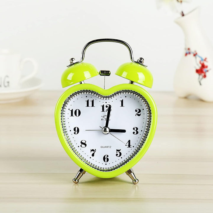 Heart Retro Alarm Clock Lime On Surface