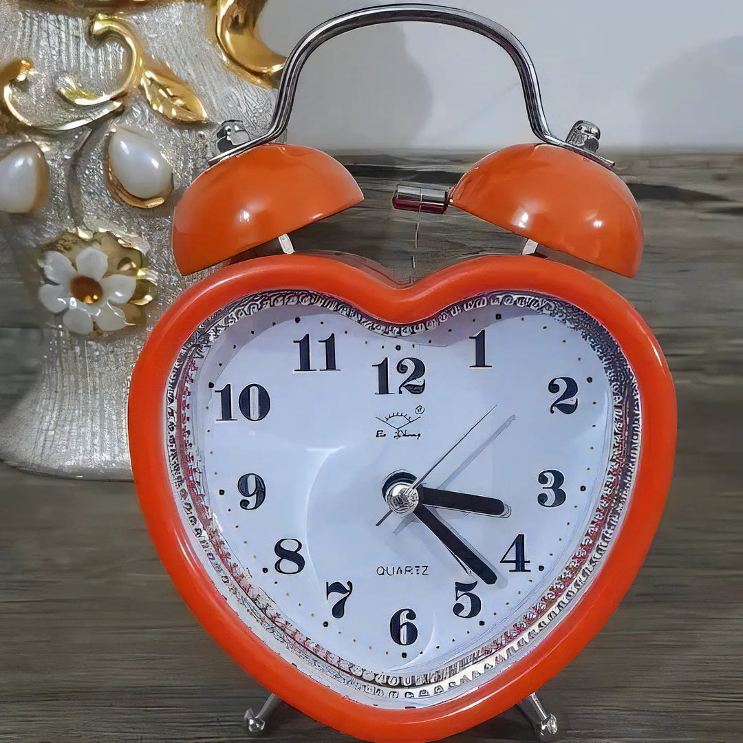 Heart Retro Alarm Clock Orange On Table