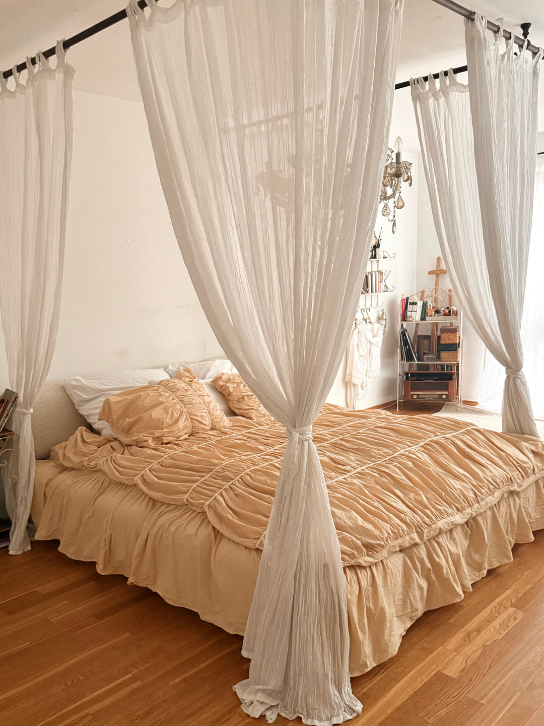 Royal Cream Beige Ruched Duvet Cover Set