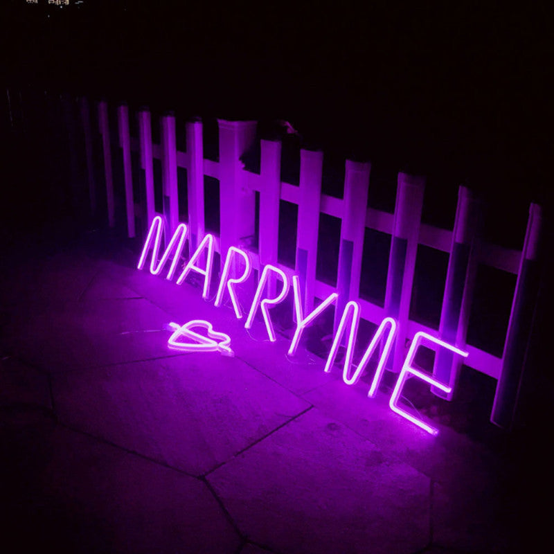 Purple Letter/Number Neon Light Marry Me Spelled Out