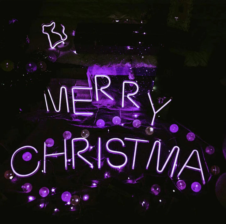 Purple Letter/Number Neon Light Merry Christmas Spelled Out