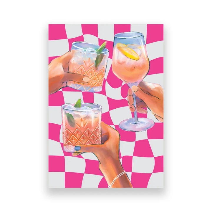 VibeCore Queen of Hearts Canvas Prints Option E: Summer drink cheers with pink and white wavy grid