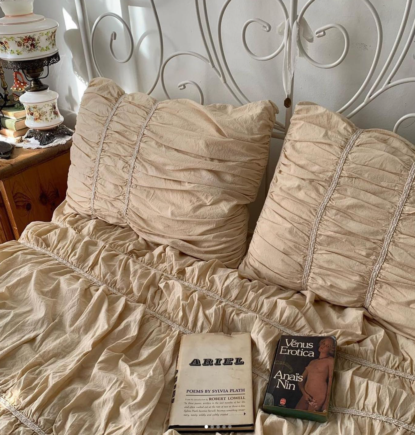 Royal Cream Beige Ruched Duvet Cover Set