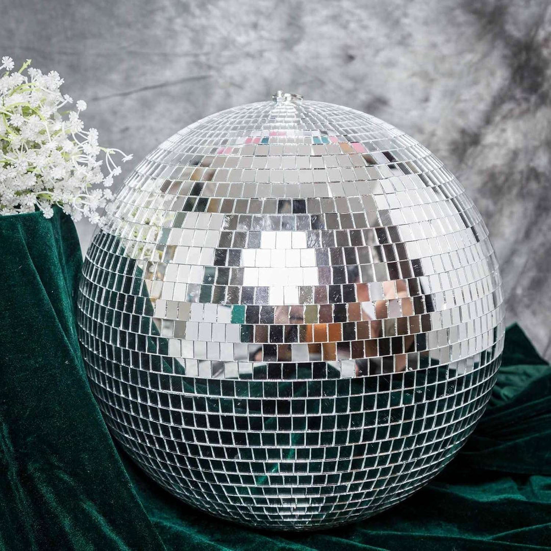 VibeCore Iconic Disco Ball—front view, showcasing its mirror surface and dazzling reflections, perfect for adding a playful, party-ready vibe to any space.