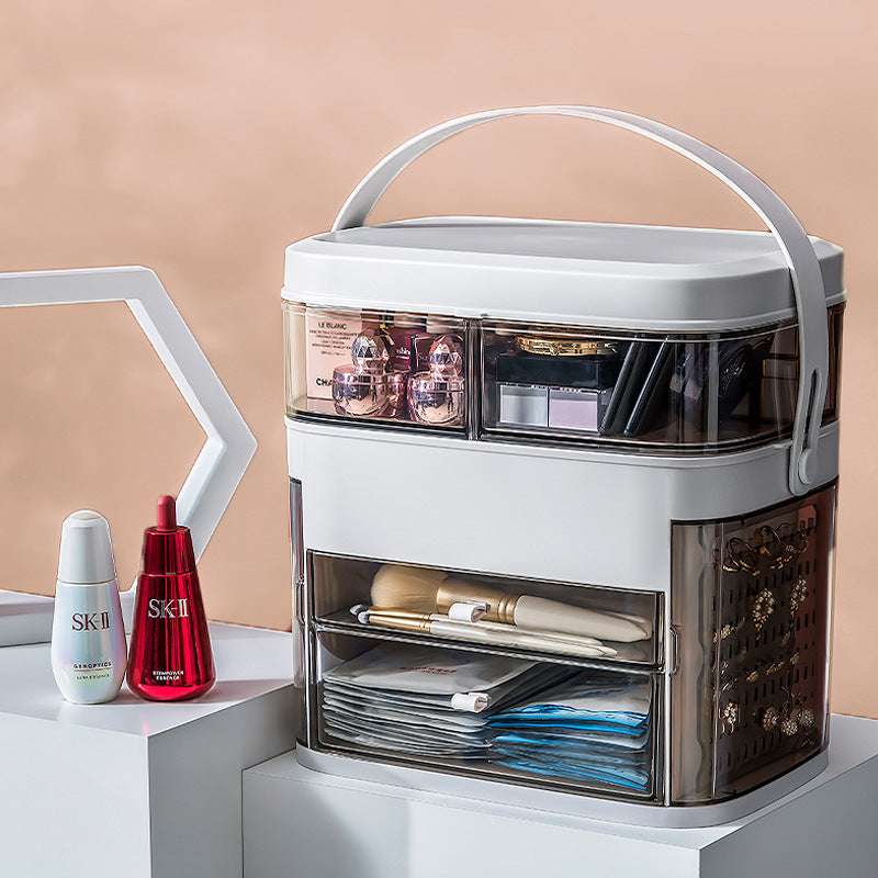 VibeCore Large Portable LED Mirror Makeup Holder, front view showcasing its sleek design, built-in LED mirror, and spacious compartments for organizing makeup and beauty essentials.