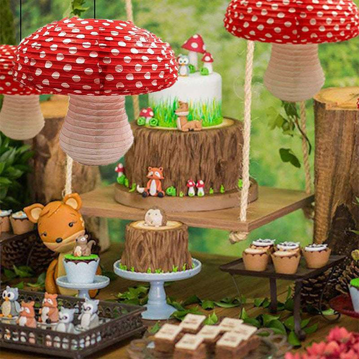 VibeCore Mushroom Lantern Pendant hanging above a party table, adding a whimsical and enchanting touch with its cute mushroom design, perfect for creating a cozy, playful atmosphere at any event.