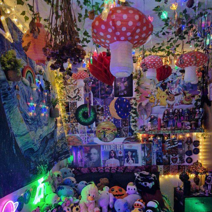 VibeCore Mushroom Lantern Pendant hanging from the ceiling in a cozy room, featuring a whimsical mushroom design that adds a charming, enchanting atmosphere to the space.