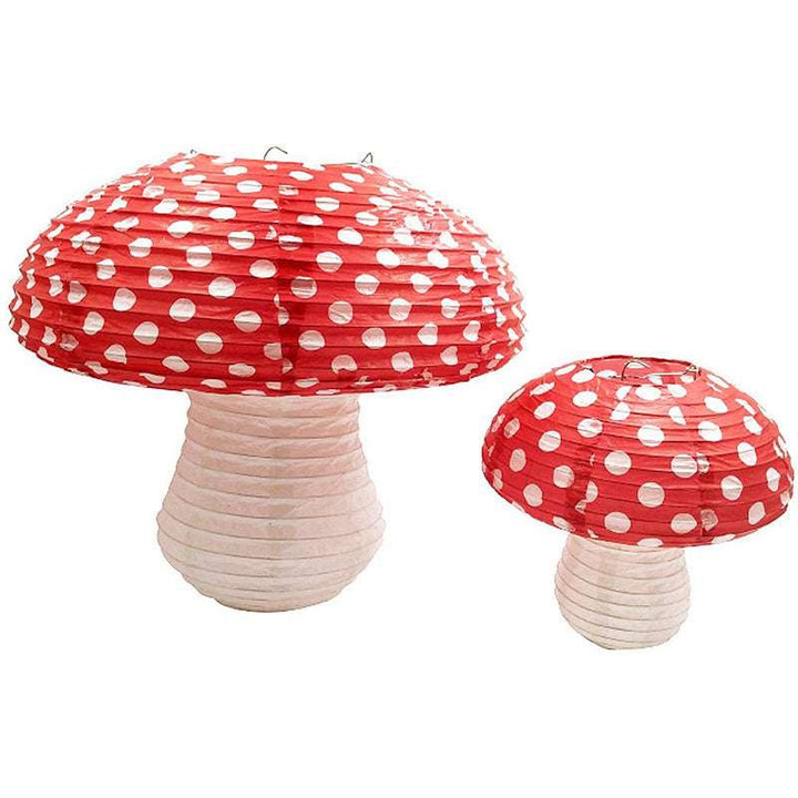 VibeCore Mushroom Lantern Pendants in small and large sizes, showcasing their whimsical mushroom design, perfect for adding enchanting decor to any room or event.