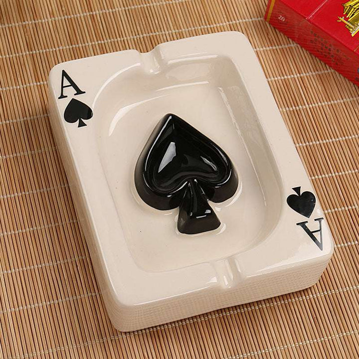 VibeCore Playing Card Ashtray in spade shape, made from durable ceramic with a glossy, smooth finish. This fun, card game-inspired ashtray is not only functional but also serves as a quirky, standout decorative piece for any space.