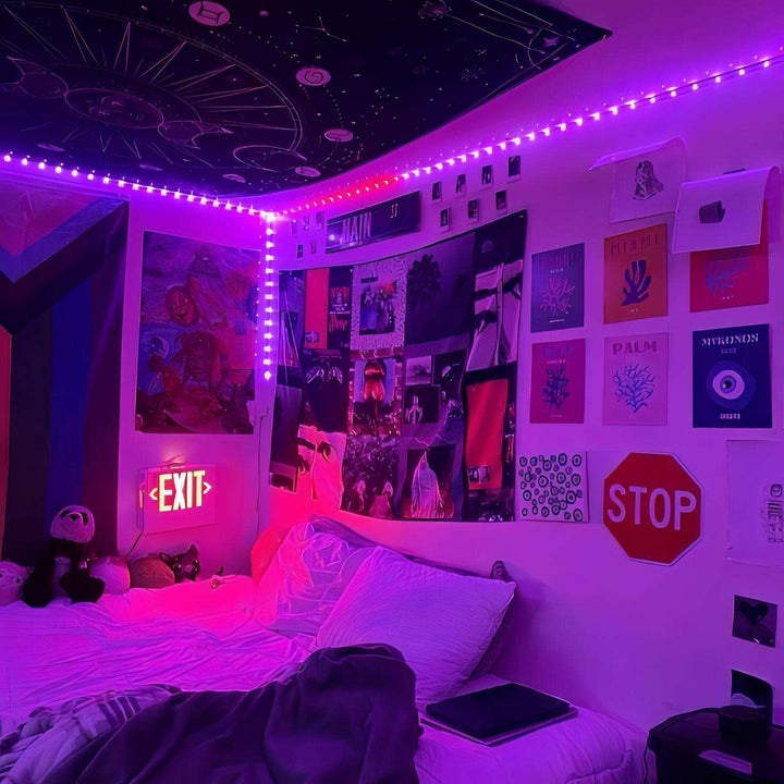 Add a bold, urban edge to your space with the VibeCore Retro Exit Light Sign. This grunge-inspired LED-lit sign features red or green lettering and a rugged, industrial design, creating a standout lighting effect that perfectly complements your grunge room decor or alt room decor. Whether you choose a single-sided or double-sided option, this sign infuses personality and flair into any room. Ideal for creating a focal point in your grunge bedroom, it combines vintage vibes with modern LED technology, making