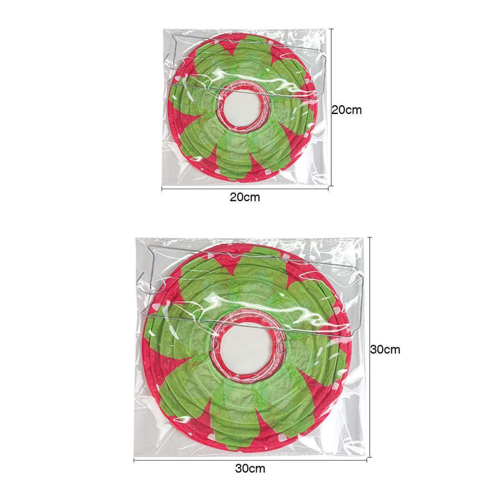 VibeCore Strawberry Paper Lantern Pendant Package, featuring a set of three charming strawberry-shaped lanterns with printed leaves, perfect for adding a whimsical touch to your room decor or event.
