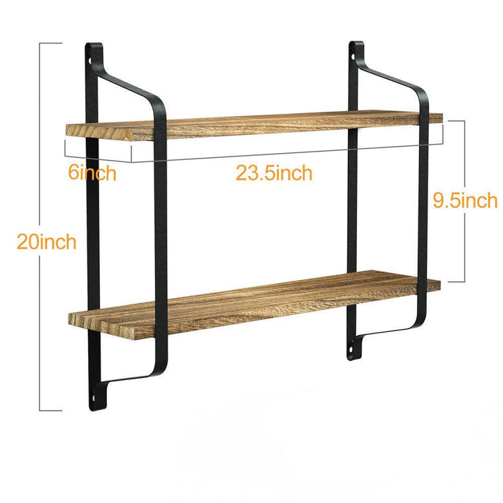 Close-up of size measurements, showcasing the dimensions of the sturdy Paulownia wood shelves and black matte steel frame, ideal for various home storage needs.
