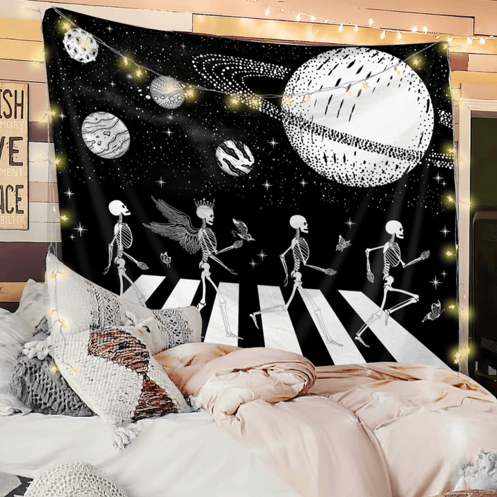 VibeCore A Groovy Dream Tapestry Beside Bed On Right Wall
