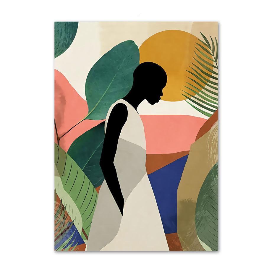VibeCore Abstract Black Beauty Canvas Prints Option D: Black woman in beige dress