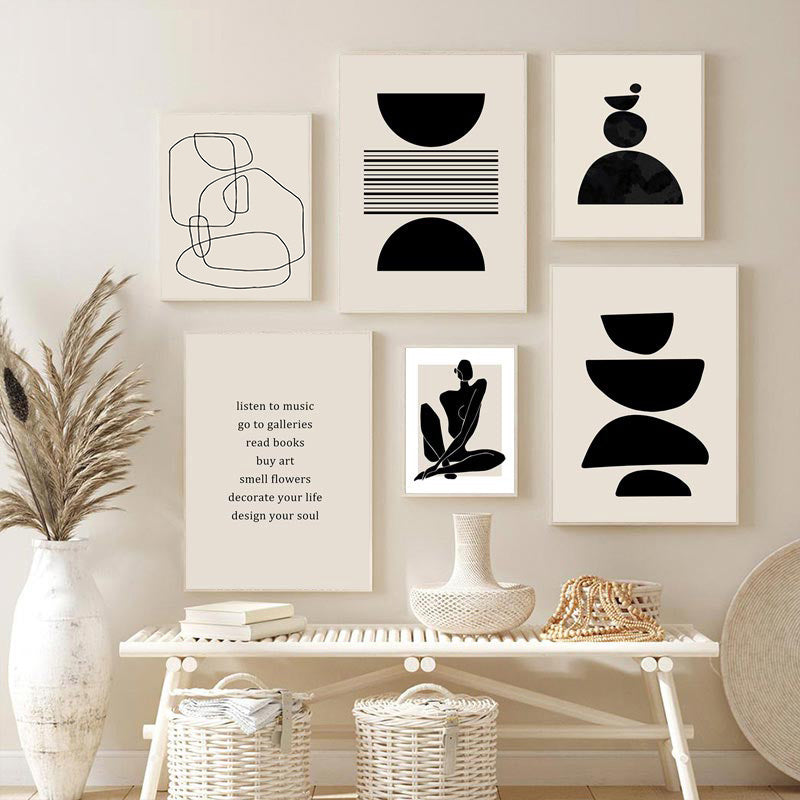VibeCore Abstract Black & Beige Canvas Prints