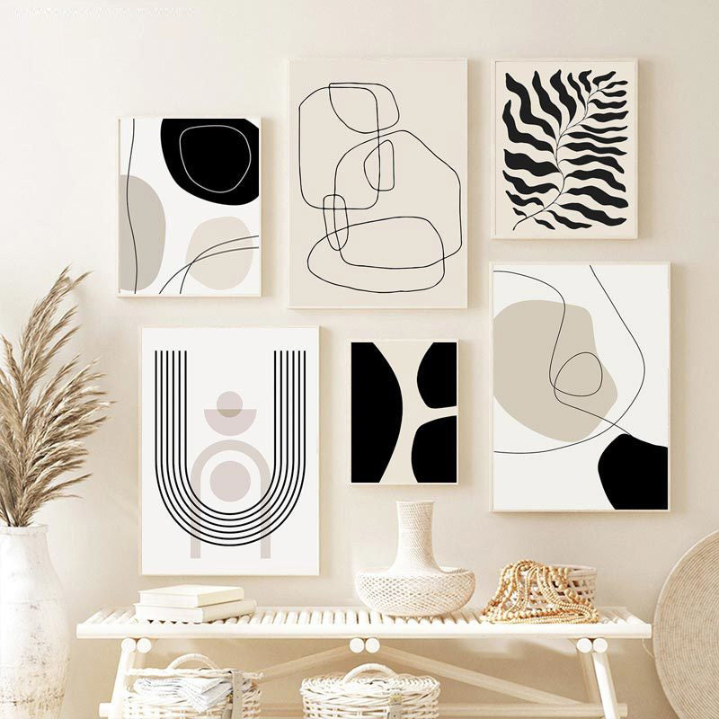 VibeCore Abstract Black & Beige Canvas Prints Framed On Wall