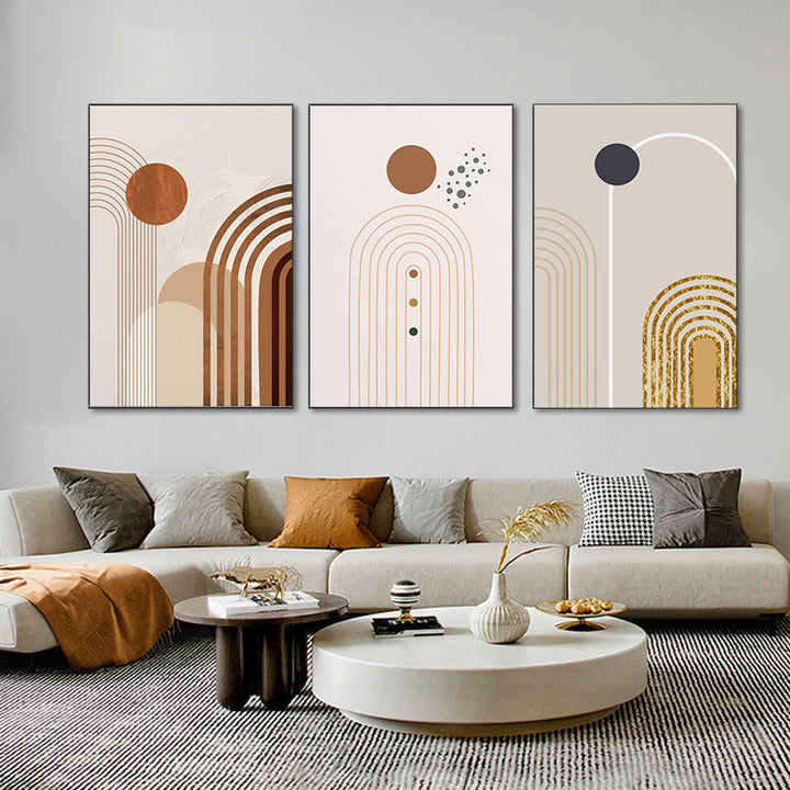 VibeCore Abstract Curves Canvas Prints -  3 framed on wall in living room