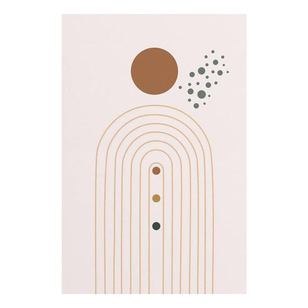 VibeCore Abstract Curves Canvas Prints Option B - Gold arches with circles on light pink background