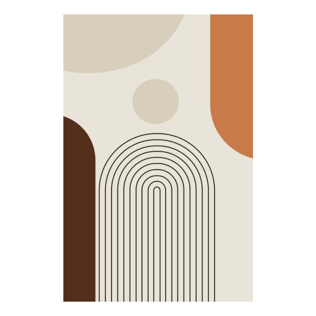 VibeCore Abstract Curves Canvas Prints Option D - Black arches with brown and orange and beige shapes on beige background