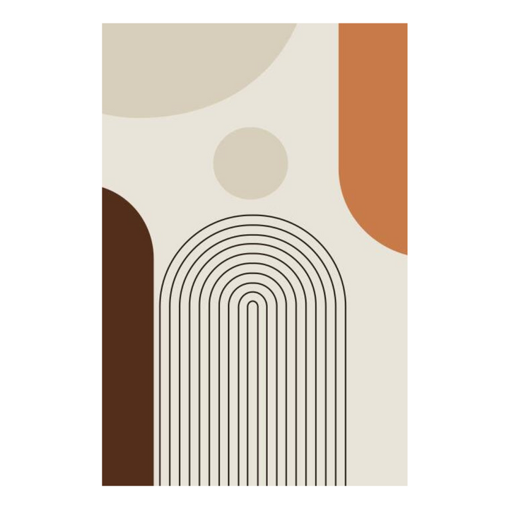 VibeCore Abstract Curves Canvas Prints Option D - Black arches with brown and orange and beige shapes on beige background