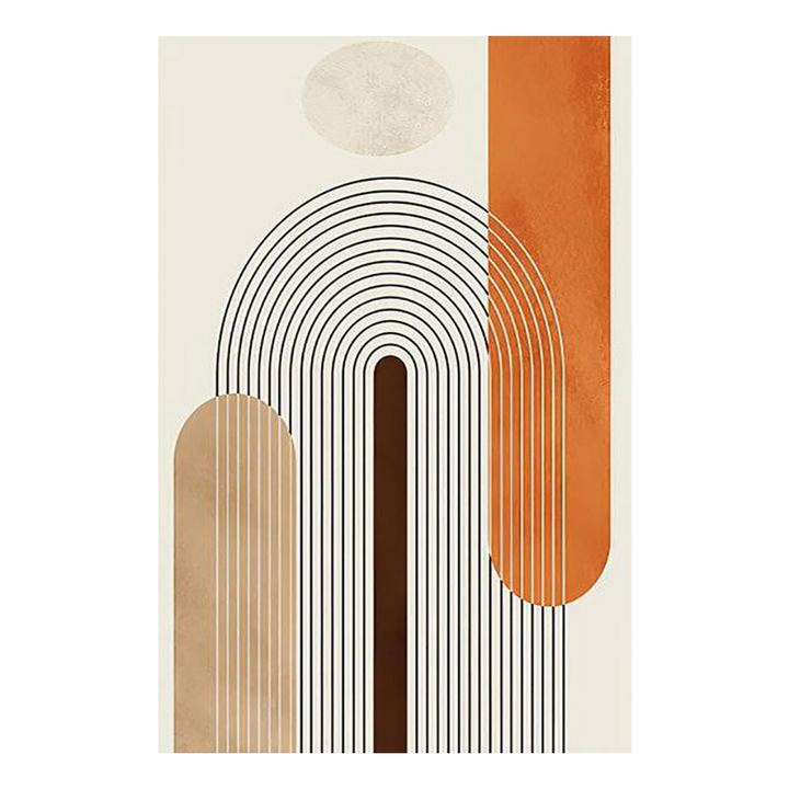 VibeCore Abstract Curves Canvas Prints Option E - Abstract arch with light brown and orange shapes on beige background