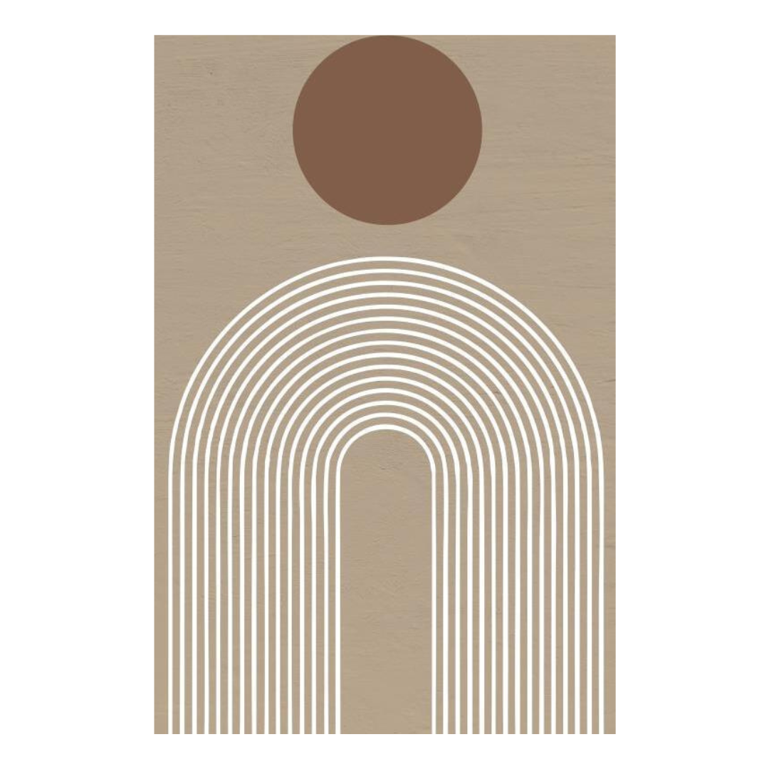 VibeCore Abstract Curves Canvas Prints Option H - White arch with brown circle on light brown background