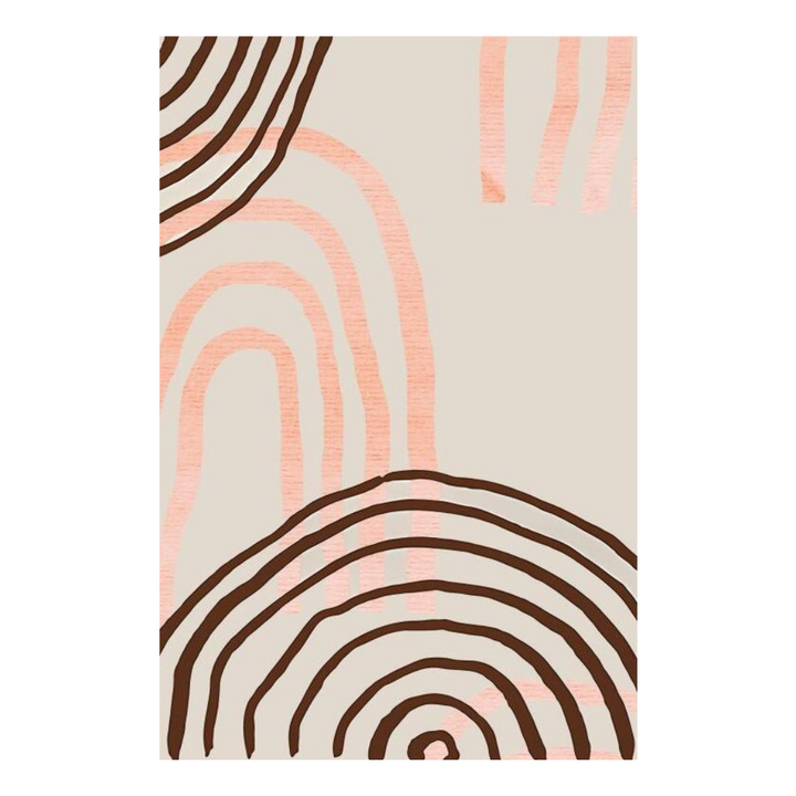 VibeCore Abstract Curves Canvas Prints Option K - abstract lines in arch and spirals in pink and brown on beige background