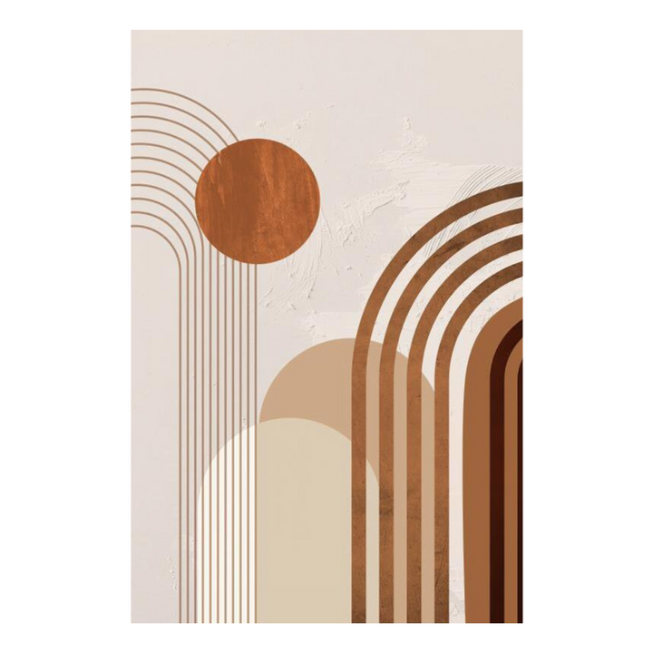 VibeCore Abstract Curves Canvas Prints Option M - Brown arch lines with brown circle on beige background