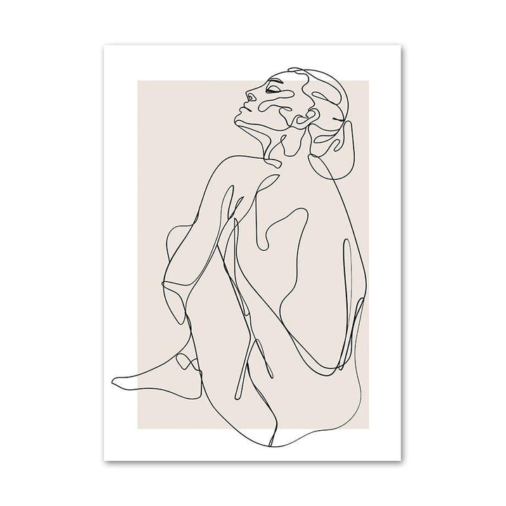 VibeCore Abstract Female Canvas Prints Option C: Fine line silhouette of woman hugging her legs