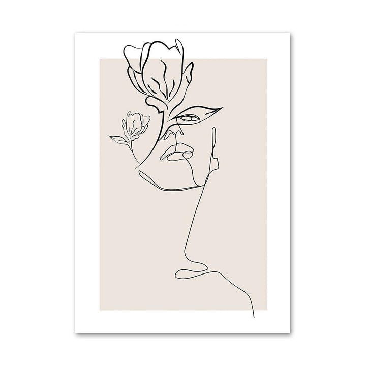 VibeCore Abstract Female Canvas Prints Option E: Fine line face of woman with flowers growing out of it