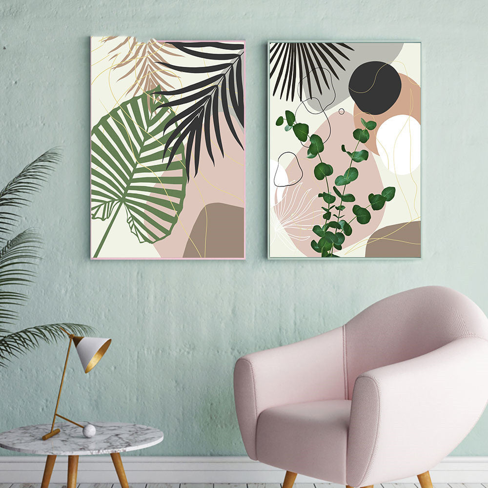 VibeCore Abstract Tropical Plants Canvas Prints Option A and B Framed On Wall