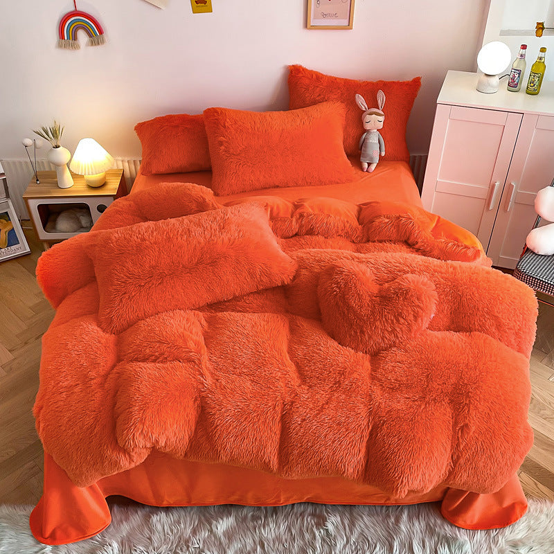 Aerial view of the VibeCore Cloud 9 Bedding Set in the color Orange, made from ultra-soft fleece for ultimate comfort. Perfect for adding warmth, luxury, and cozy style to any bedroom or dorm. Ideal for lounging, relaxing, and enhancing your space with plush, durable bedding that’s machine washable and tumble-dry friendly.