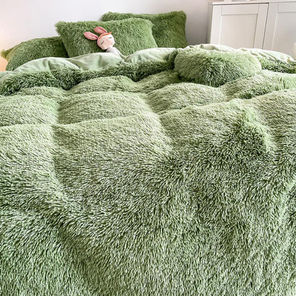 Ultra close-up of the plush material of the VibeCore Cloud 9 Plush Bedding Set in the colour Sage, showcasing its ultra-soft fleece fabric for superior comfort and cozy warmth. Perfect for creating a luxurious, comfortable sleep environment and adding stylish elegance to your bedroom or dorm.