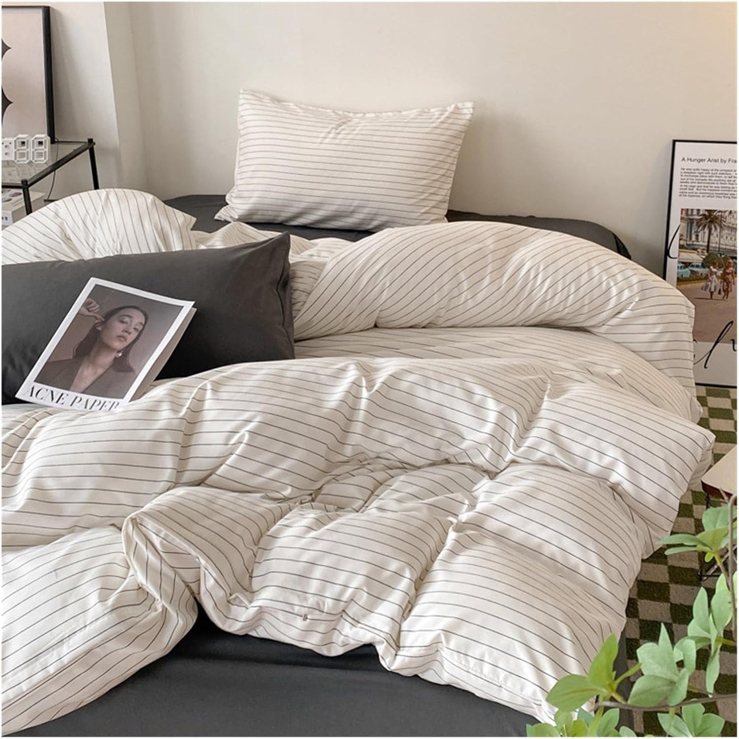 Front view of the VibeCore Aesthetic Modern Stripe Duvet Cover Set, showcasing its sleek, contemporary striped design and soft, breathable fabric. A stylish and cozy addition to any bedroom or dorm, perfect for adding a modern, minimalist touch.