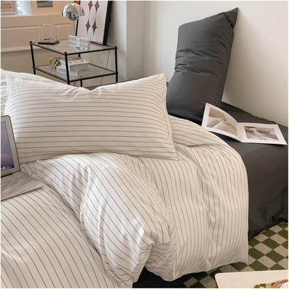 Close-up of the pillowcase from the VibeCore Aesthetic Modern Stripe Duvet Cover Set, highlighting the sleek striped design and soft, breathable fabric. A chic and comfortable accent that complements the modern aesthetic of any bedroom or dorm.