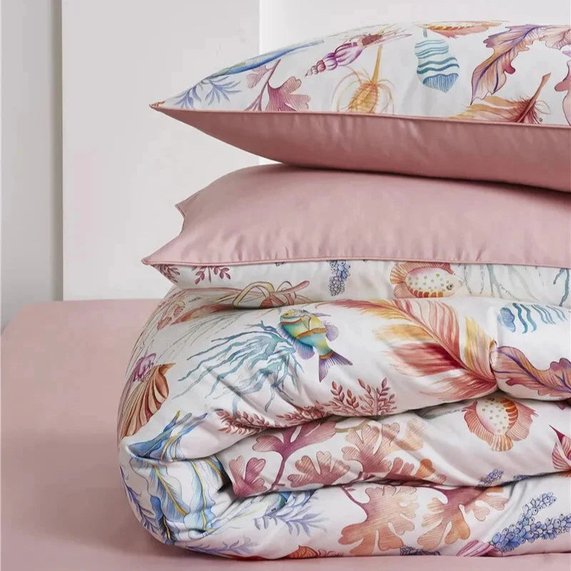 Complete sheet set featuring the VibeCore Aesthetic Ocean Serenity Duvet Cover Set, including a duvet cover, flat sheet, and pillowcases. Crafted from 100% Egyptian cotton with a luxurious 500-thread count, this set offers silky-smooth comfort, a lustrous sateen finish, and hotel-quality elegance to elevate your bedroom. Designed for long-lasting durability, it’s the ultimate blend of style and practicality.