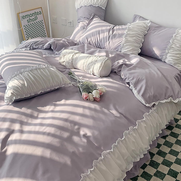 VibeCore Aesthetic Pastel Coquette Duvet Cover Set Pastel Beige Aerial View