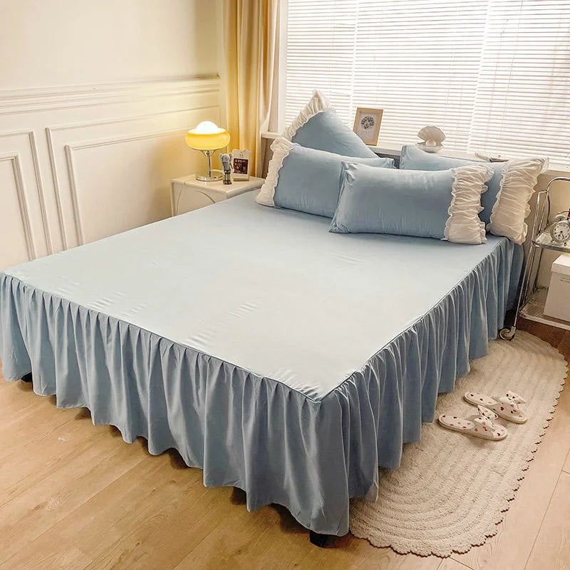 Close-up of the VibeCore Aesthetic Pastel Coquette Duvet Cover Set sheet in pastel blue, showcasing its soft, breathable fabric and elegant design, perfect for creating a cozy, stylish bedroom aesthetic.