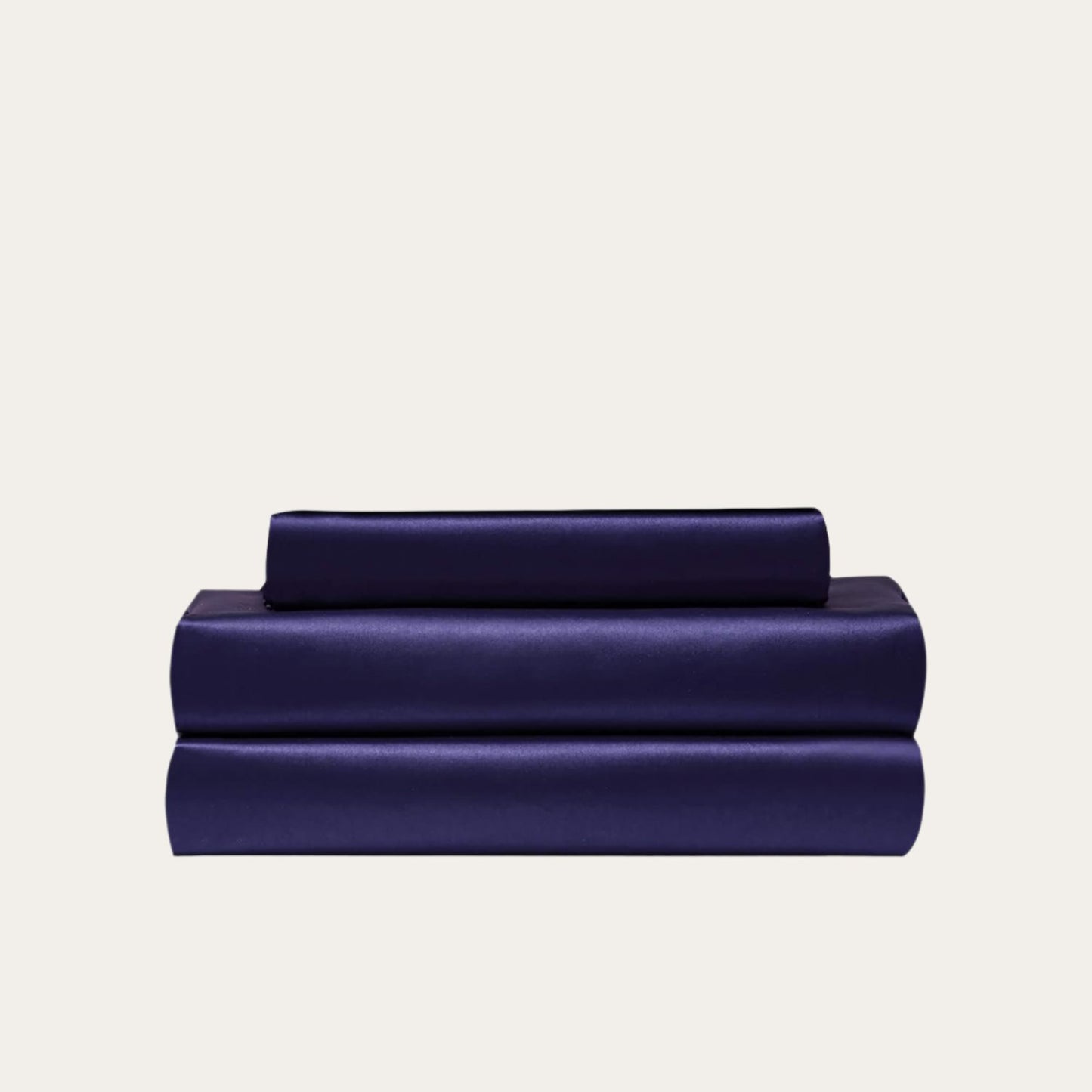 VibeCore Aesthetic Sleek Satin Duvet Cover Set in purple, showcasing the complete sheet package including duvet cover, flat sheet, and pillowcases, designed for a luxurious and smooth bedroom experience.