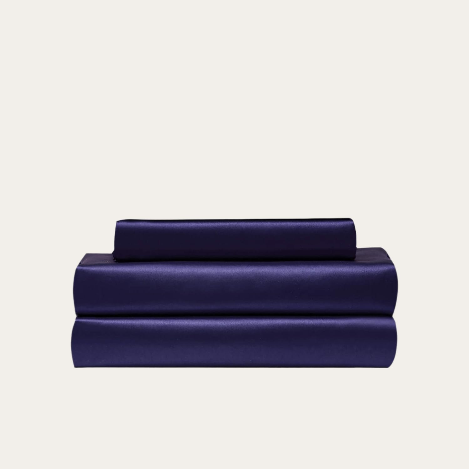 VibeCore Aesthetic Sleek Satin Duvet Cover Set in purple, showcasing the complete sheet package including duvet cover, flat sheet, and pillowcases, designed for a luxurious and smooth bedroom experience.