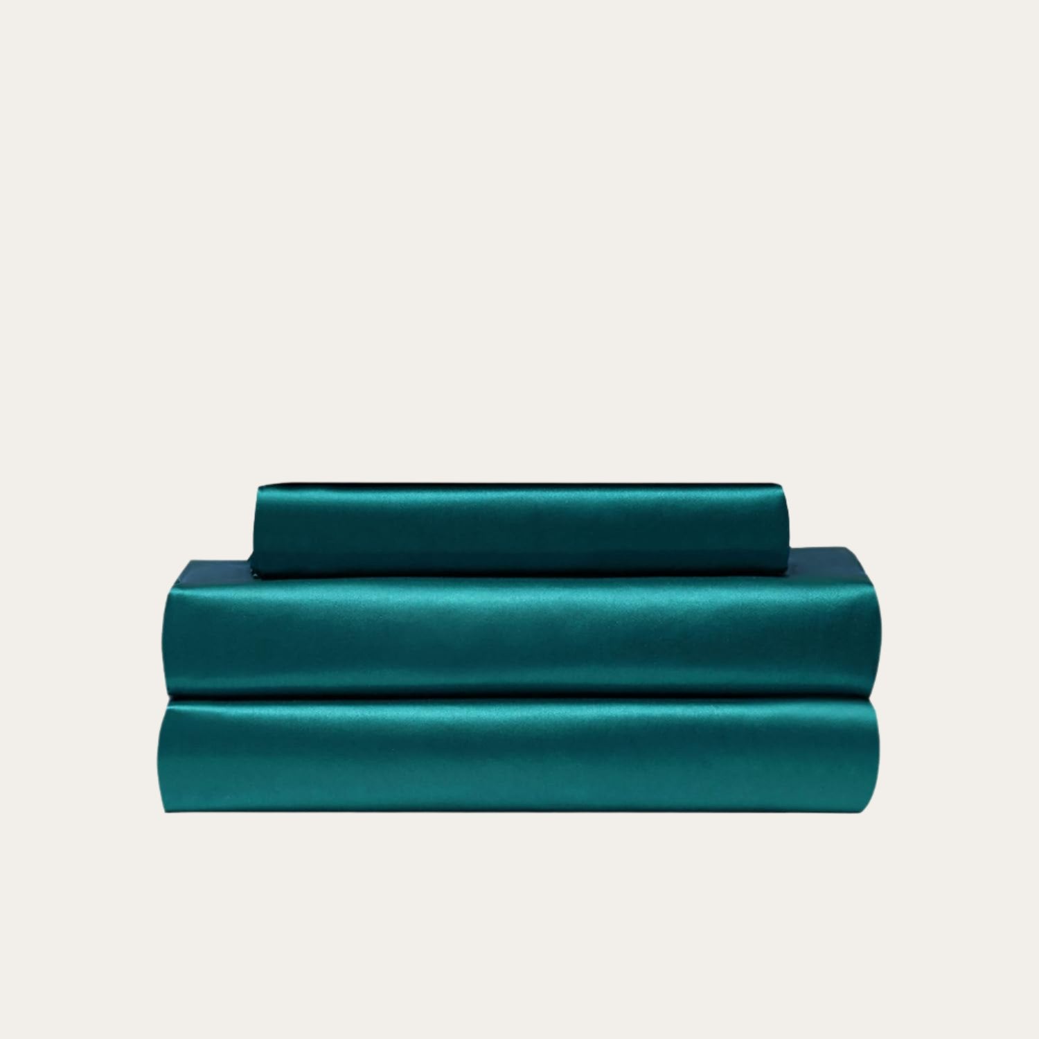 VibeCore Aesthetic Sleek Satin Duvet Cover Set in teal, showcasing the complete sheet package including duvet cover, flat sheet, and pillowcases, designed for a luxurious and smooth bedroom and dorm experience.
